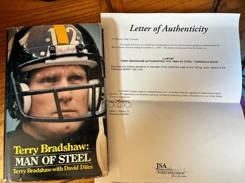 Pittsburgh Steelers Terry Bradshaw Autograph Man of Steel 1979 Book JSA Letter