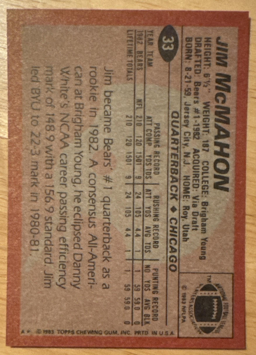 Jim McMahan 1983 Topps  Rookie Card #33 (6310)