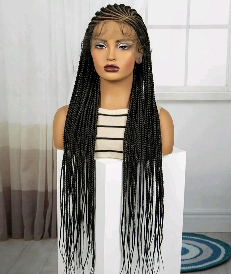 New Extra Long Box Braids Style X-LARGE Braided Wig 4x4 Part Black Womens Hair  - Image 2 of 4