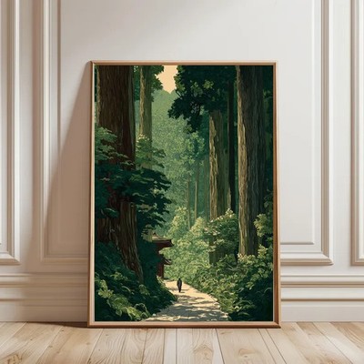 Vintage Japanese Forest Poster Japandi Wall Art Unframed