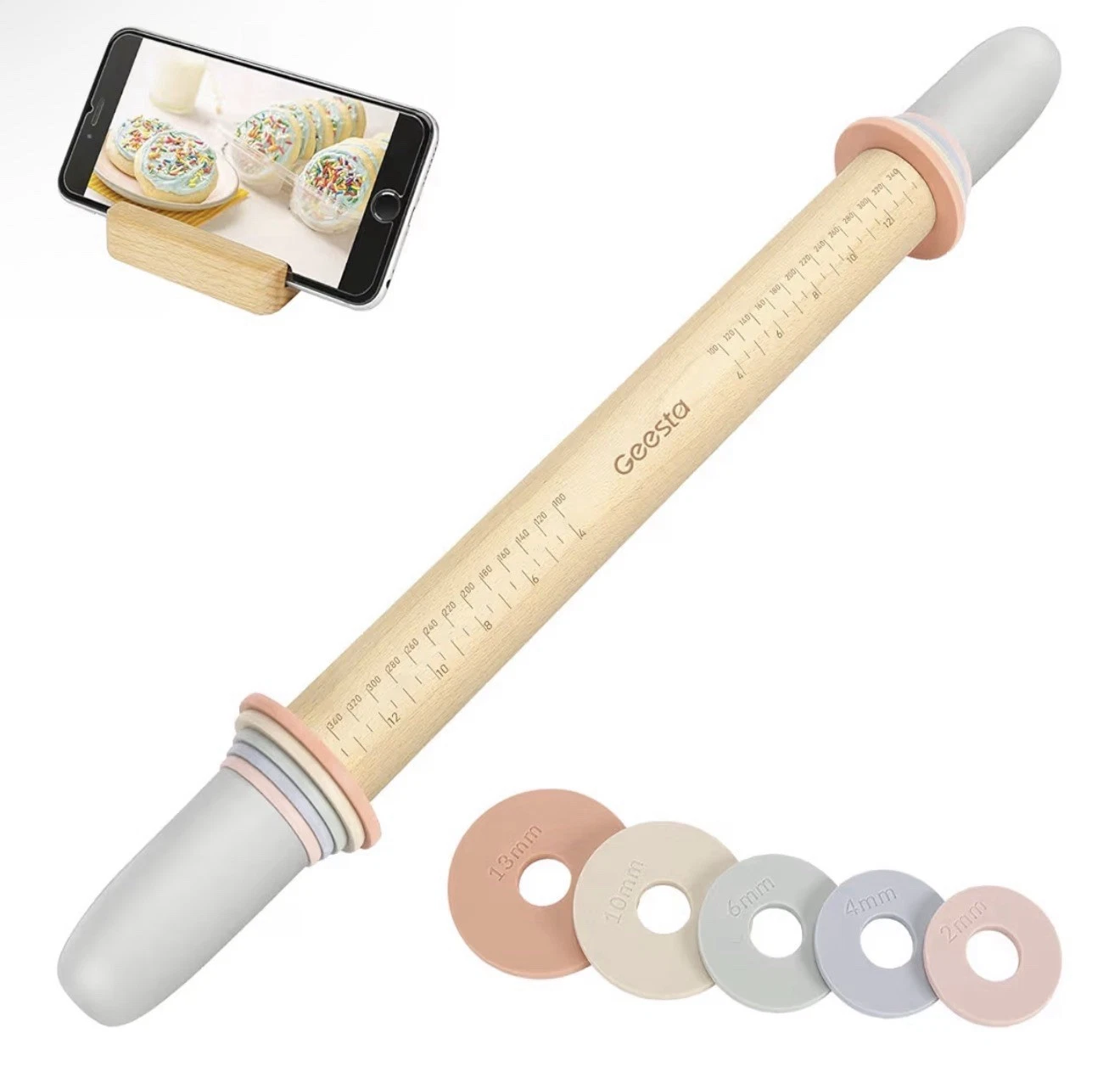 Adjustable Wood Rolling Pin with 5 Thickness Rings, Precise Dough Roller Handle
Opens in a new windo