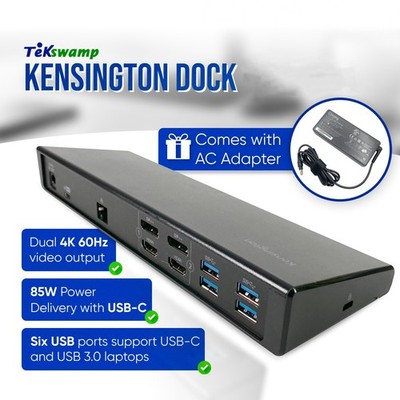 Original Kensington SD4750P USB-C 3.0 Dual 4K Hybrid Docking Station w/Adapter