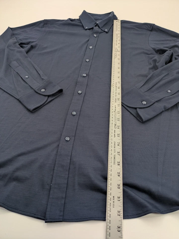 Camisa social Proper Cloth 100% lã merino luxo feita à mão azul marinho 17,5 - Imagem 2 de 4