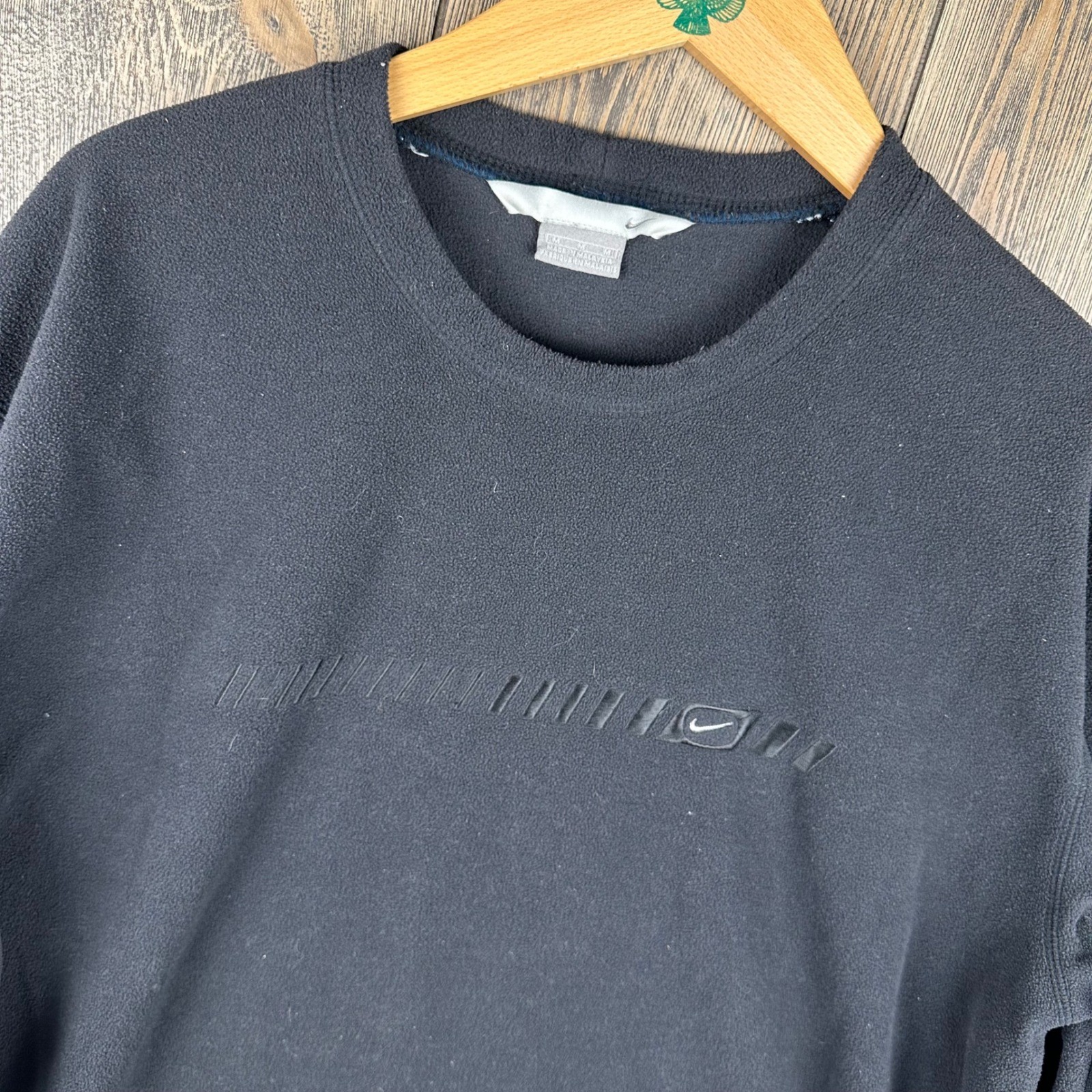 Nike Vintage 00s Fleece Sweatshirt Mens Medium Black Crewneck Embroidered Swoosh