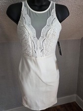 NWT Lulu's White Sleeveless Mesh Bodycon Dress Size XS Plunging Neckline Womans