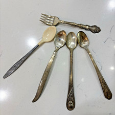Silverplate Baby Toddler Fork  Spoons Flatware Gerber  Mixed Lot of 5 Vintage