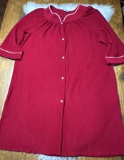 Vintage Lady Manhattan Fleece House Dress Nightgown Robe Pearl Snaps Burgundy