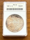 1881-S $1 Morgan Silver Dollar ANACS Old Holder MS64 Toned # 536301