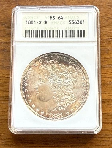 1881-S $1 Morgan Silver Dollar ANACS Old Holder MS64 Toned # 536301