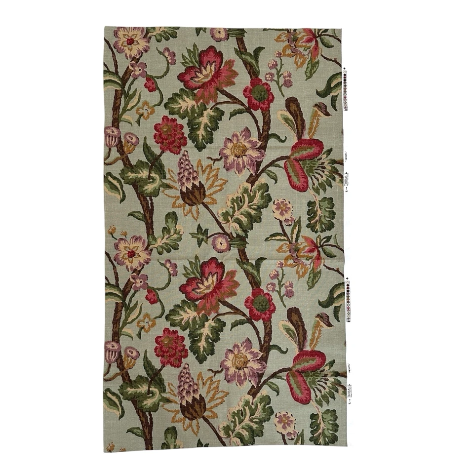 Thibaut Wenzel Floral Fabric Sage Green Large Flowers Jacobean Vine 45"L x 25"W - Image 4 of 4