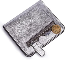 AINIMOER Silver Small Leather Wallet for Women, Credit Card Holder RFID Blocking