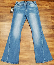 True Religion Women's Jeans Size 31 Blue Joey Crystal SN Flap Flare Leg NWT