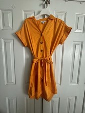 Nine West Women's Yellow/Gold Shirt Dress - size M Burton Tie Waist