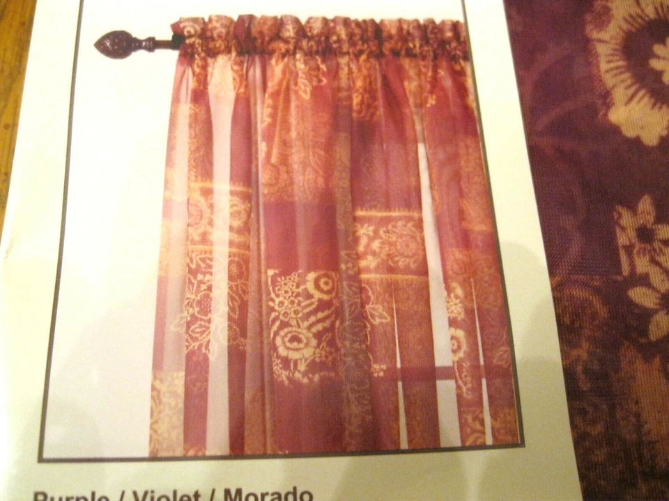 STYLE SELECTIONS Curtain Drape Elena SHEER 59 x 84"L Purple Gold Wine  0115146 - Image 3 of 4
