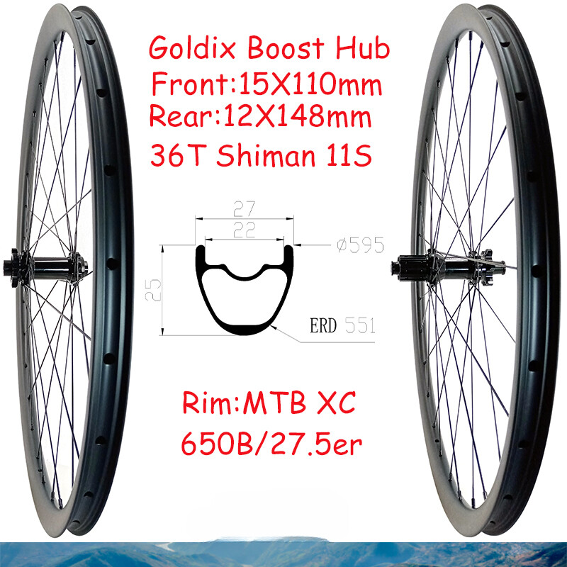 650B/27.5er MTB XC Wheelset 27*25mm Carbon Rim 28 Holes Boost 11V Hub XD MS 12S