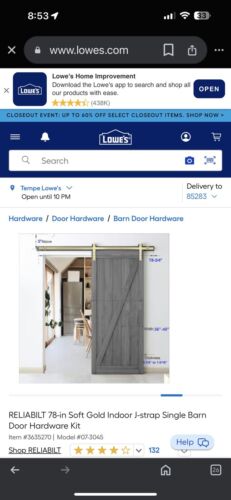 RELIABILT 78-In Soft Gold Indoor J-Strap Single Barn Door Hardware Kit - Picture 7 of 9