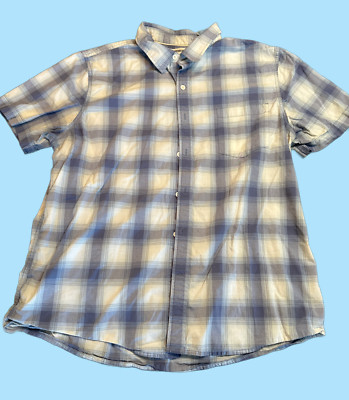 GoodThreads Mens X-Large Short Sleeve Button Down Pocket Dress Shirt Blue Grey W