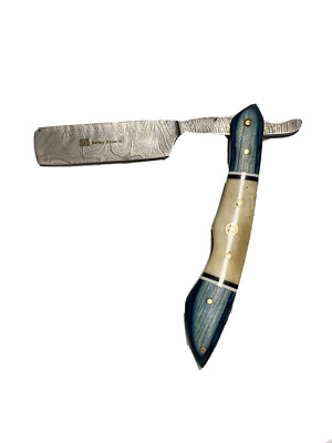 Damascus Steel Straight Razor Cut Throat Barber Salon Shaving Razor Vintage Horn