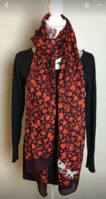 専用【1】 COACH 100% Modal Floral Scarf In Bright Persimmon Orange & Plum