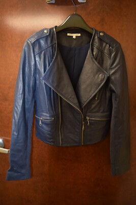 Rebecca Minkoff Small Blue Leather Perforated Moto Jacket