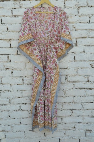 Cotton Floral Kaftan, Print Block, Indian Long Caftan, Night Wear, Beach Coverup - 第 5/6 張圖片
