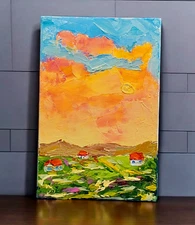 Tuscany Original Painting Wildflowers Country House Mountains Handmade Wall Art