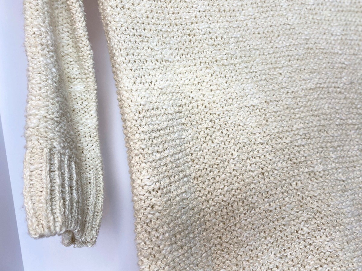 zara cream sweater dress Knit Pointelle Openwork Long Sleeve Mini Tunic Small may-preview-collection Boho Beach Wrap Dress Size:US 38 | EU 48 White