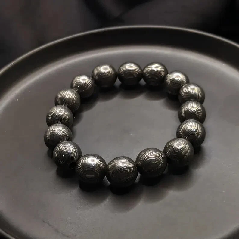 Nuevo Brazalete Damasco Acero Cuentas 10mm - Esferas Completas de Metal de 10mm Foto 4 de 4