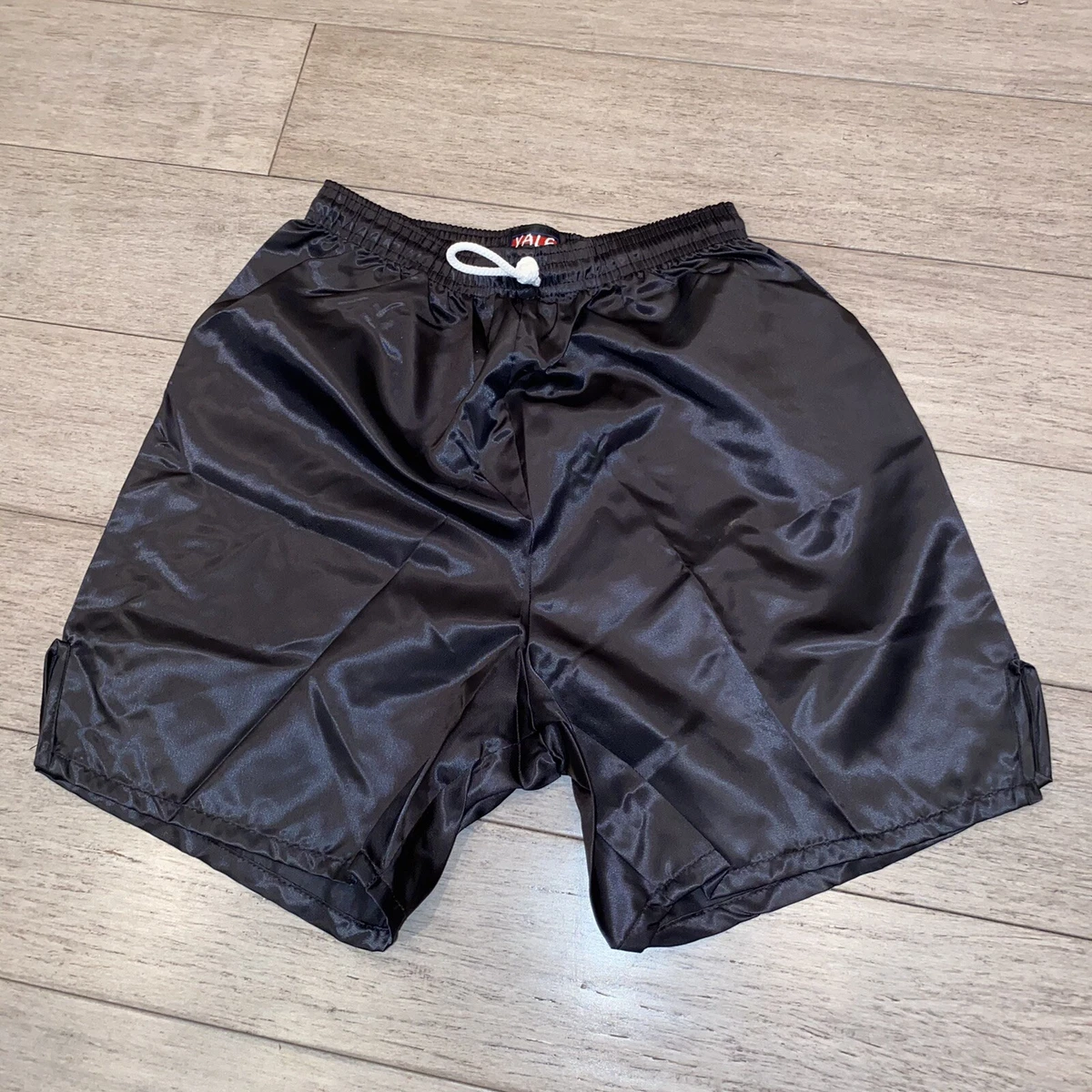 NEW Vtg Athletic Shorts Mens Small YALE Glanz Nylon wet look Shiny Black  VTG 80s