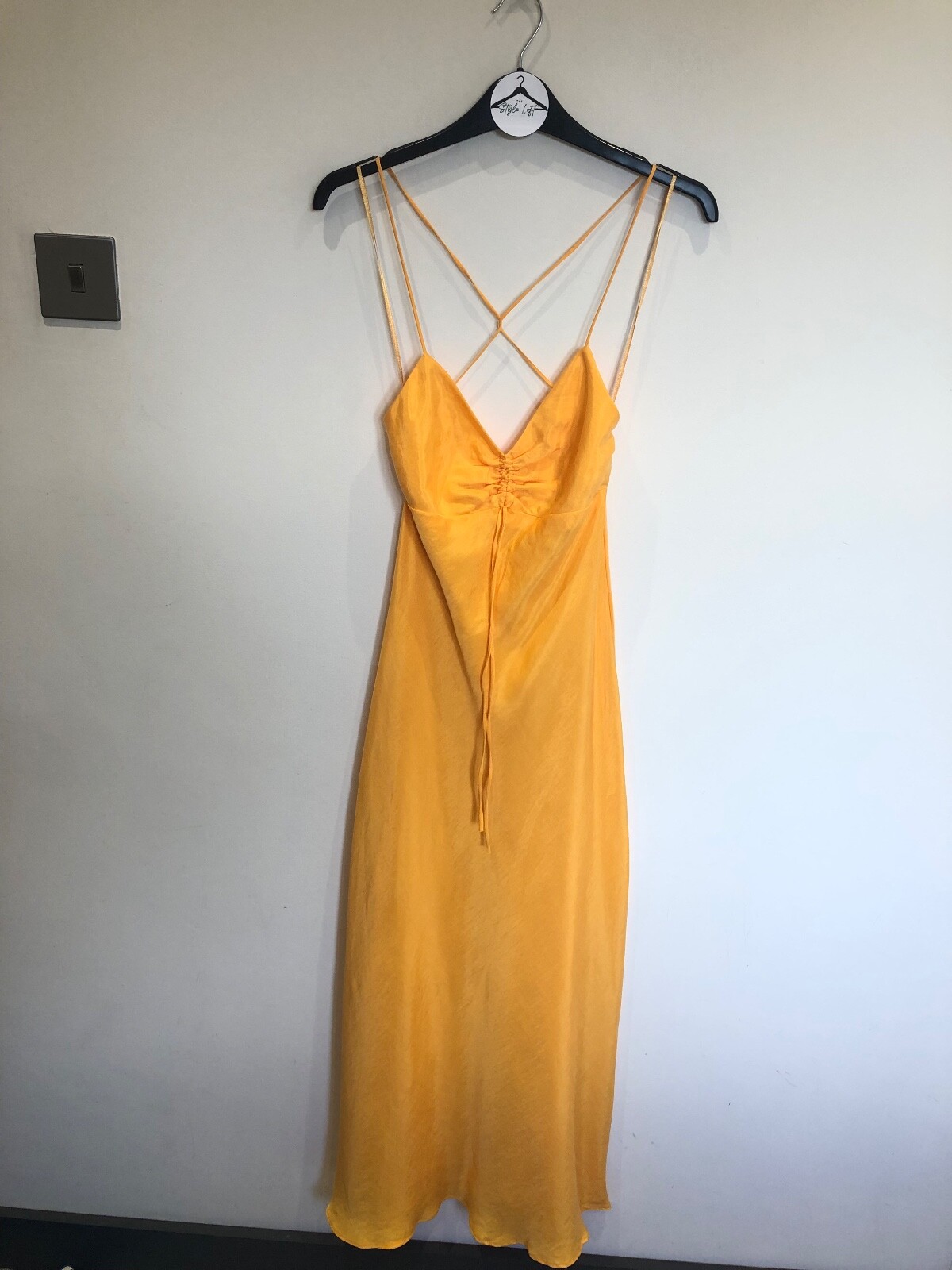 Zara Tangerine Orange Yellow Midi Dress Satin Effect Size S New Bloggers Fave image 4