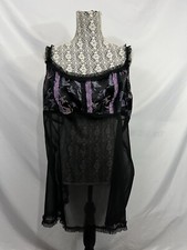 Cacique Womens Size 22/24 Black Sheer Butterflies Babydoll Nightie