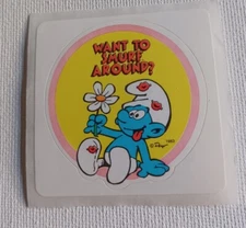 Smurf Sticker Want To Smurf Around? 1983 Vintage Unused Peyo 2"x2"