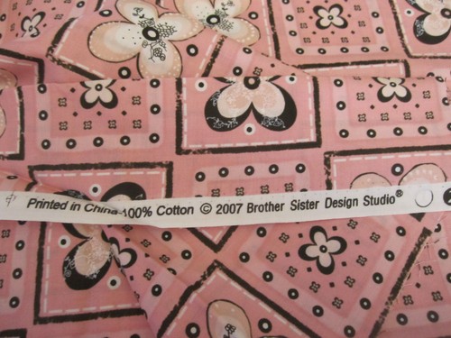 Cotton FAbric Brother Sister Design Black Squares Pink Floral 2007 1yd 15" x 44 - Picture 8 of 8