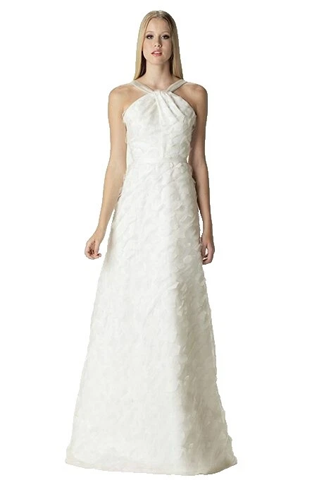 真丝混纺褶饰白色婚纱