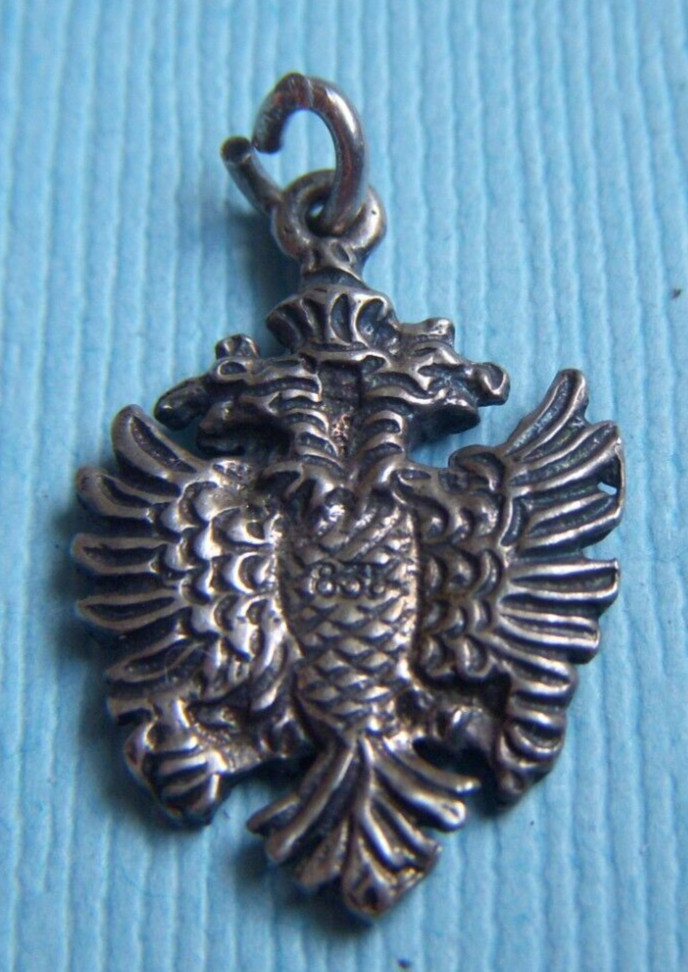 Vintage double headed eagle heraldic silver charm - image 2