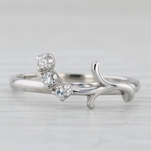 Diamond Flower Enhancer Ring 14k White Gold Sz 7.5 Guard Wedding Band Stackable - Picture 2 of 10