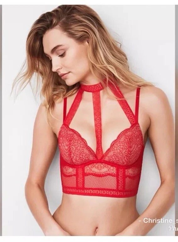 Top corsé de encaje ligeramente forrado Bustier rojo Victoria’s Secret 32C Foto 2 de 4