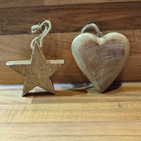 Deko Set Aus Mangoholz Stern Und Herz Zum AufhäNgen Inkl. Kordel 10Cm Ø #100