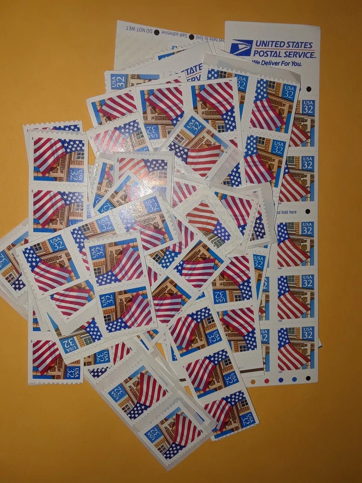 Unused 70 of Strips & Singles of 32¢ Flag Over Porch US Postage Stamps FV $22.40 - Image 3 of 4