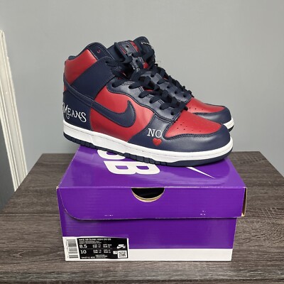 New Nike Size 8.5 Supreme Dunk High SB By Any Means Red Navy - DN3741-600 Og All