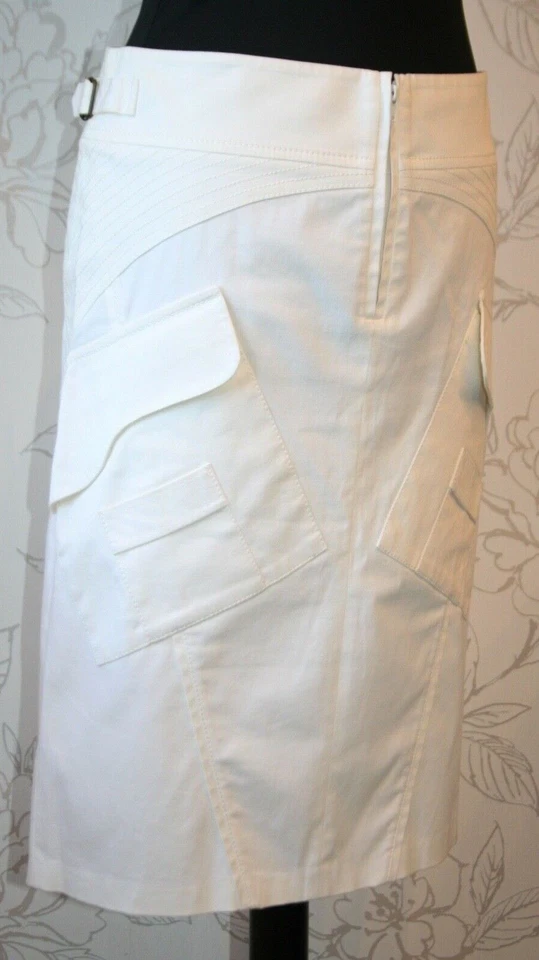 Falda ALESSANDRO DELL'ACQUA Ranura Alta Elastizada-Algodón Bolsillos/Hebillas Blanca IT40. Foto 2 de 4