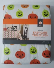 Halloween Pumpkin Faces Tablecloth Oblong 60x80" 2014 Easy Care Wipes Clean 
