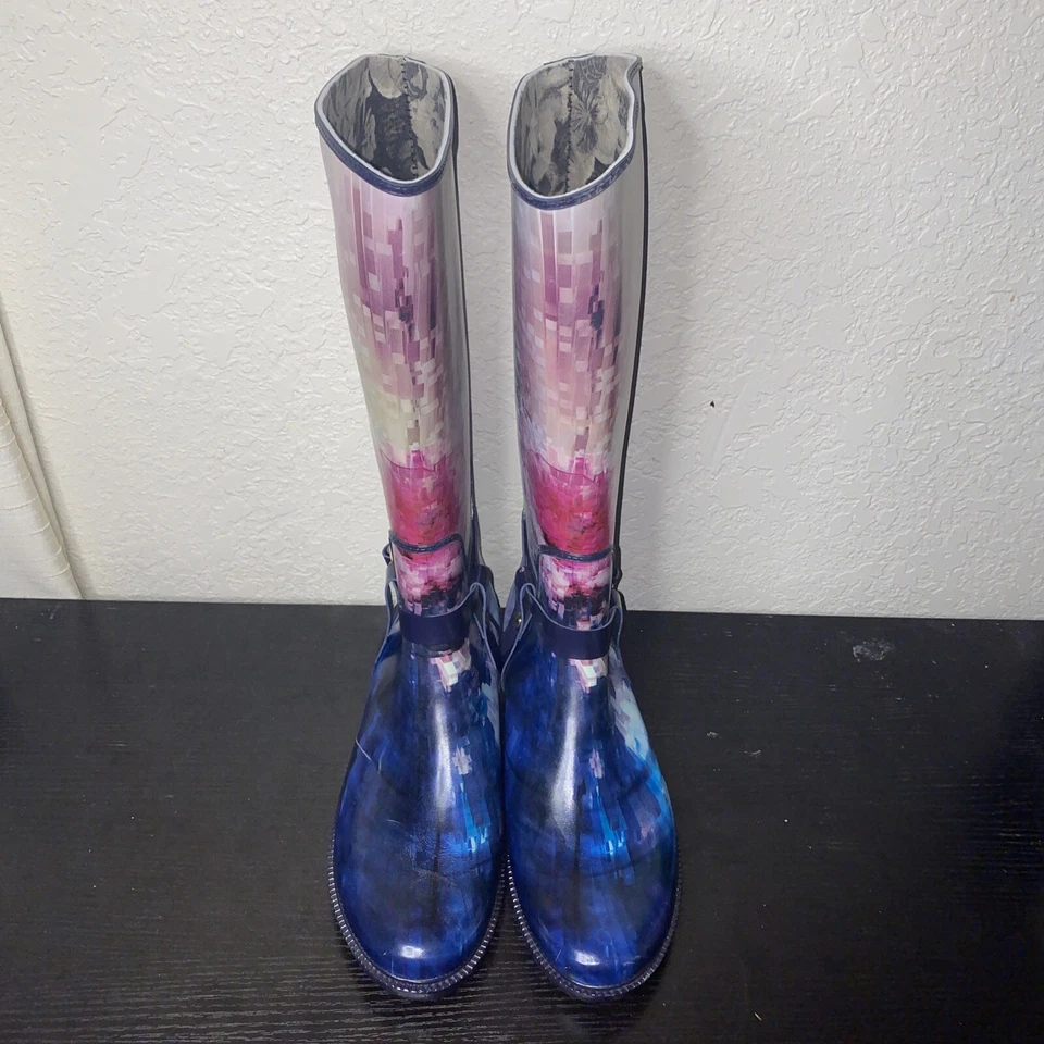 Botas de lluvia Ted Baker azules florales para mujer talla 10 Foto 3 de 4