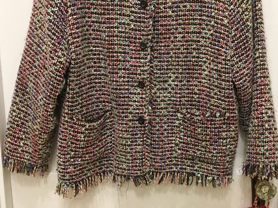 Chaqueta Blazer Erin London Colorido Arco Iris Metálico Boucle Tweed Talla XL Pequeña Foto 2 de 4