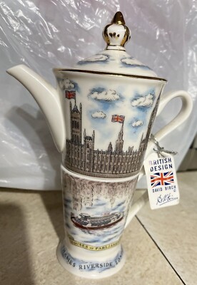 David Birch Single Teapot & Cup Mug Reflections Porcelain British England 