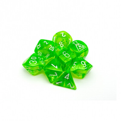 Würfel - Lab Dice - Translucent Rad Green/white (7+1 Würfelset-Tube)