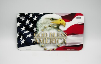 GOD BLESS AMERICA FLAG MOTORCYCLE BIKE ALUMINUM LICENSE PLATE ACCESSORIES 7''X 4''
