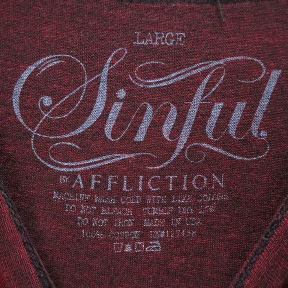 Sinful by Affliction Shirt Women's Large Red Roses Heart Anchor Grunge - Image 2 of 4