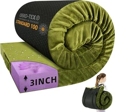 Memory Foam Mattress Pad 3in Roll Up Bed Sleeping Mat for Travel Guest & Camping
