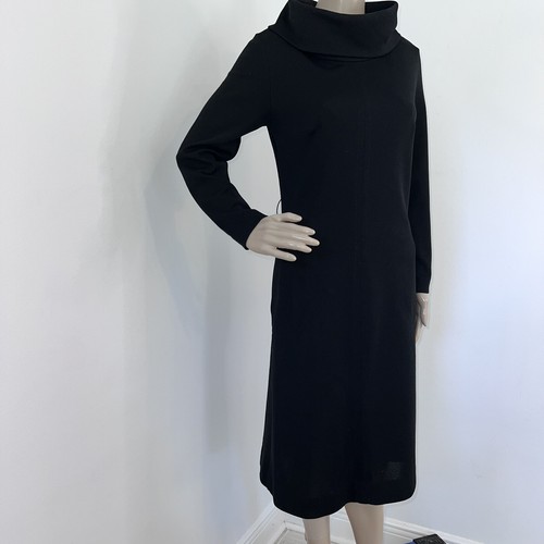VTG Butte Knit S Small Black Wool Sheath Dress Funnel Neck Pockets Stretch 60S - Picture 4 of 16